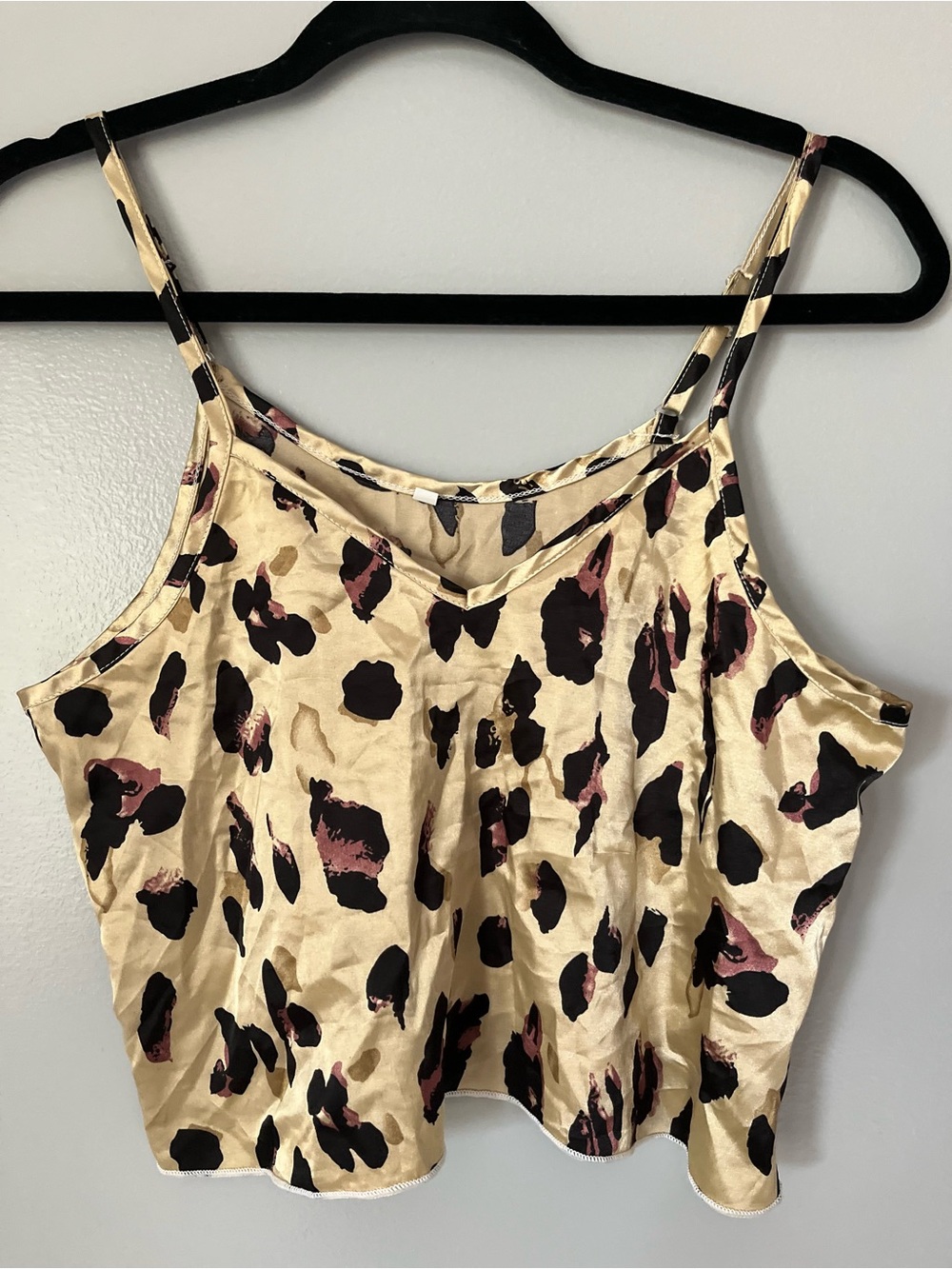 Leopard Print Satin Cami Crop Top Gold Black Pink Women’s Size Medium